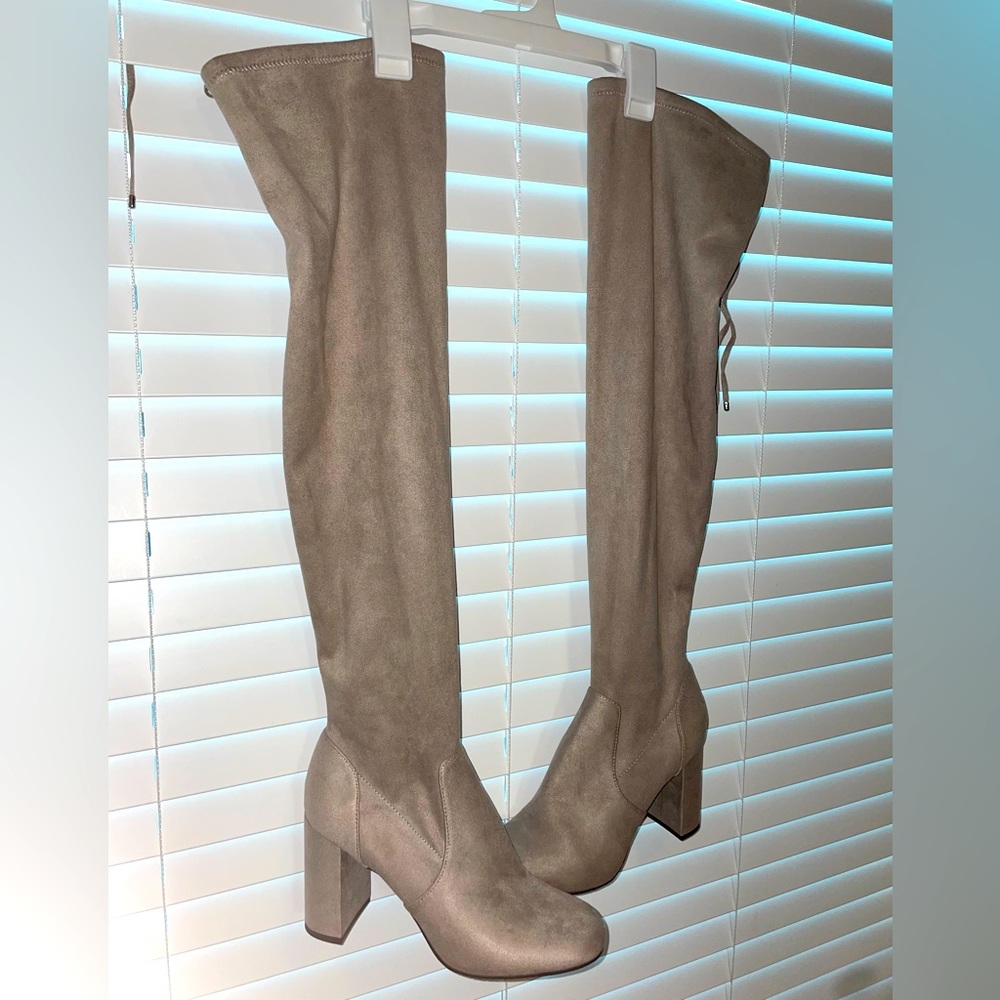 Over the knee suede heel boots